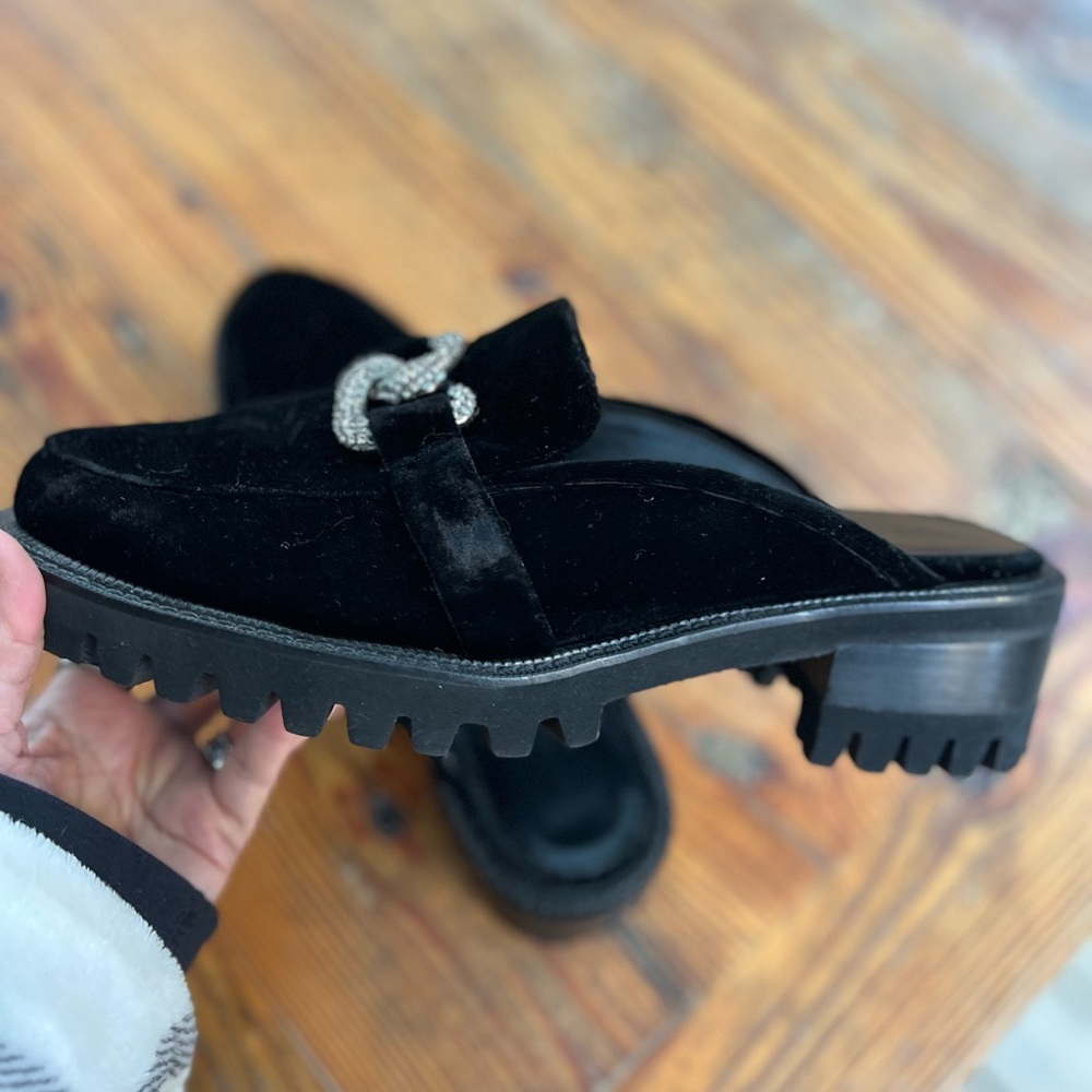 Aerosoles Lilia Black Velvet Lowery Chain Detail Mules Slides Women’s 11 - Picture 4 of 8